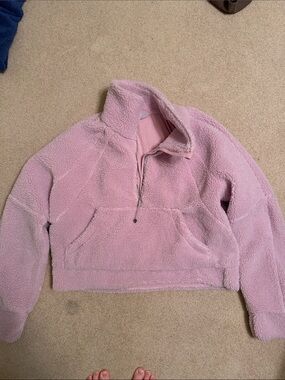 Lulumeon Pink Sherpa Half-Zip Pullover Jacket
